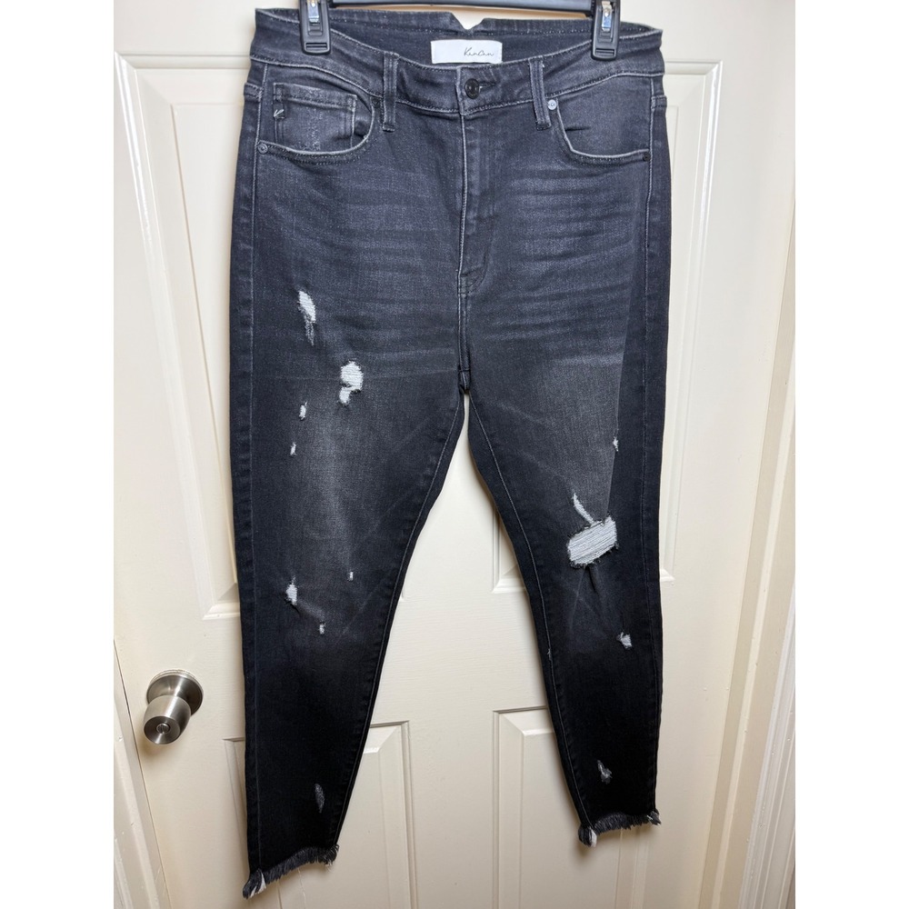 KanCan Womens High Rise Distressed Skinny Jeans Faded Black Raw Hem KC7352DG